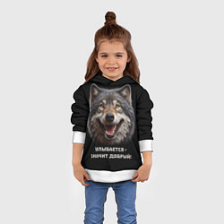 Толстовка-худи детская Волк улыбается значит - добрый, цвет: 3D-белый — фото 2