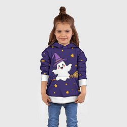 Толстовка-худи детская Хэллоуин, привидение на метле, цвет: 3D-белый — фото 2