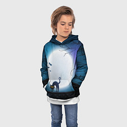 Толстовка-худи детская Полнолуние и черный кот - жуткий Хэллоуин, цвет: 3D-белый — фото 2