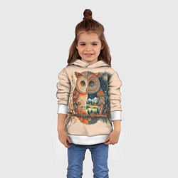 Толстовка-худи детская Сова разделенная на день и ночь абстракция, цвет: 3D-белый — фото 2
