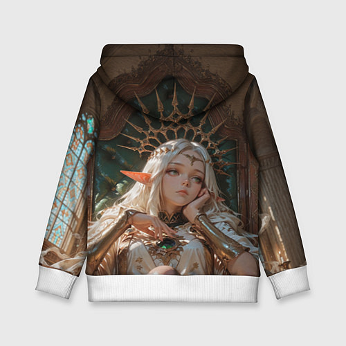 Детская толстовка Беловолосая королева эльфов на троне / 3D-Белый – фото 2