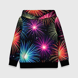 Толстовка-худи детская Стилизованный праздничный салют, цвет: 3D-черный