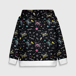 Толстовка-худи детская Паттерн с черепами и геометрическими фигурами в ст, цвет: 3D-белый