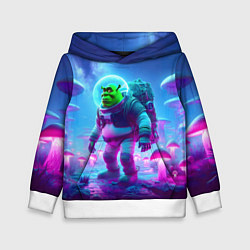 Толстовка-худи детская Шрек бравый космонавт на планете неоновых грибов, цвет: 3D-белый