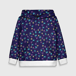 Толстовка-худи детская Новогодние гирлянды, цвет: 3D-белый