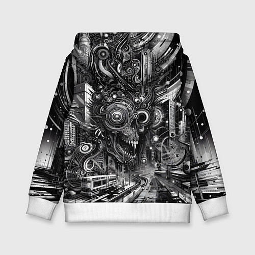 Детская толстовка Cyber urban skull - ai art fantasy / 3D-Белый – фото 2