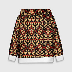 Толстовка-худи детская Славянский вышивной орнамент макошь, цвет: 3D-белый