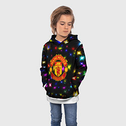 Толстовка-худи детская Манчестер Юнайтед праздничные огни, цвет: 3D-белый — фото 2