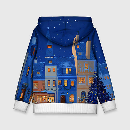 Детская толстовка Синяя новогодняя елочка во дворе / 3D-Белый – фото 2