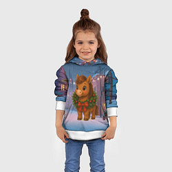 Толстовка-худи детская Лошадка с новогоднем венком 2026, цвет: 3D-белый — фото 2