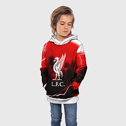 Толстовка-худи детская Ливерпуль шторм молнии красный, цвет: 3D-белый — фото 2