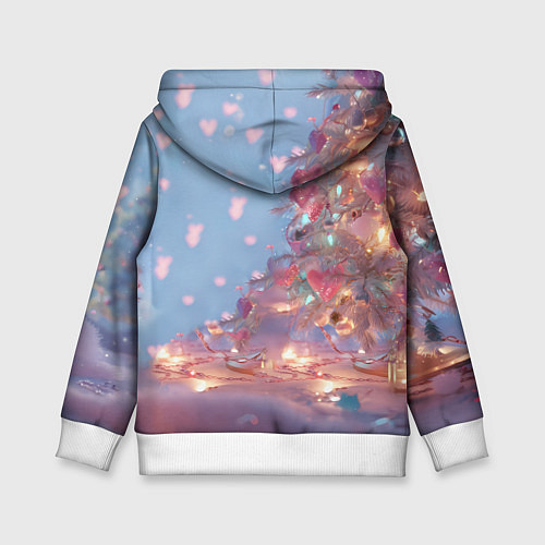 Детская толстовка Маленький котенок у сияющей елочки / 3D-Белый – фото 2