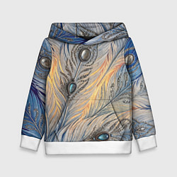 Толстовка-худи детская Синие перья с самоцветами, цвет: 3D-белый