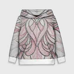Толстовка-худи детская Нежно розовый орнамент из перьев, цвет: 3D-белый