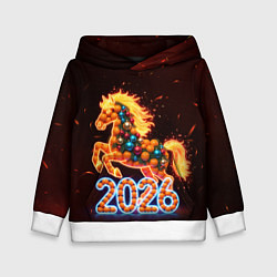 Толстовка-худи детская Праздничная лошадь, цвет: 3D-белый