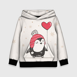 Толстовка-худи детская Влюбленный пингвин, цвет: 3D-черный