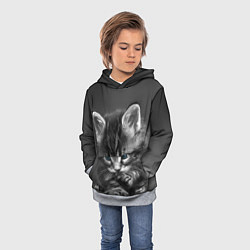 Толстовка-худи детская Голубоглазый котенок, цвет: 3D-меланж — фото 2