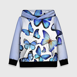 Толстовка-худи детская Голубые бабочки, цвет: 3D-черный