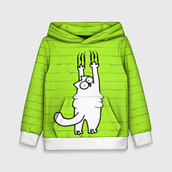 Толстовка-худи детская Кот Симон на стене, цвет: 3D-белый