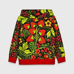 Толстовка-худи детская Хохлома: земляника, цвет: 3D-красный