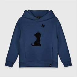 Толстовка оверсайз детская Котенок и бабочка, цвет: тёмно-синий