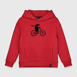 Толстовка оверсайз детская Ежик на велосипеде, цвет: красный