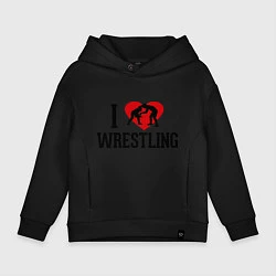 Толстовка оверсайз детская I love wrestling, цвет: черный