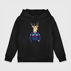 Толстовка оверсайз детская Hipster Deer, цвет: черный