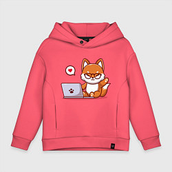 Толстовка оверсайз детская Cute fox and laptop, цвет: коралловый