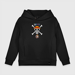 Толстовка оверсайз детская Веселый Роджер Луффи One Piece, цвет: черный