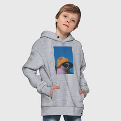 Толстовка оверсайз детская Котик в шляпе и очках, цвет: меланж — фото 2