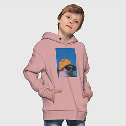 Толстовка оверсайз детская Котик в шляпе и очках, цвет: пыльно-розовый — фото 2