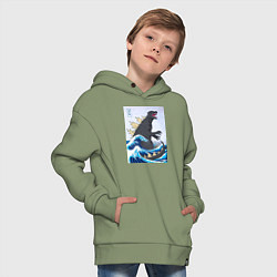Толстовка оверсайз детская Godzilla in The Waves Eastern, цвет: авокадо — фото 2