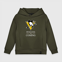 Толстовка оверсайз детская Penguins are coming, Pittsburgh Penguins, Питтсбур, цвет: хаки