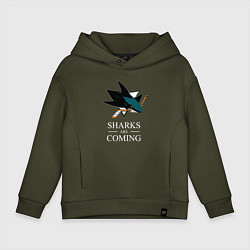 Детское худи оверсайз Sharks are coming, Сан-Хосе Шаркс San Jose Sharks