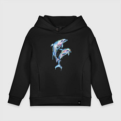 Толстовка оверсайз детская Dolphins Watercolour, цвет: черный