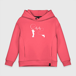 Толстовка оверсайз детская Сердцебиение рыбалки, цвет: коралловый