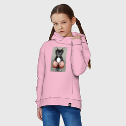 Толстовка оверсайз детская Крутой котяра в боксёрских перчатках Cool cat in b, цвет: светло-розовый — фото 2
