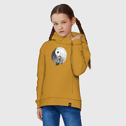 Толстовка оверсайз детская Инь Янь по совиному, цвет: горчичный — фото 2