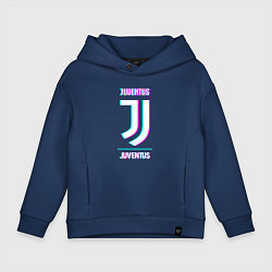 Толстовка оверсайз детская Juventus FC в стиле Glitch, цвет: тёмно-синий