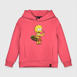 Толстовка оверсайз детская Lisa Simpson с гусеницей на даче, цвет: коралловый