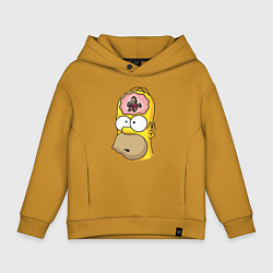 Толстовка оверсайз детская Мартышка бьёт в тарелки в голове Гомера Симпсона, цвет: горчичный