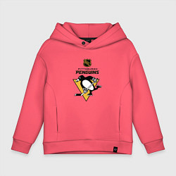 Толстовка оверсайз детская Питтсбург Пингвинз НХЛ логотип, цвет: коралловый