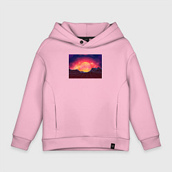 Толстовка оверсайз детская 3D неоновые горы на закате, цвет: светло-розовый