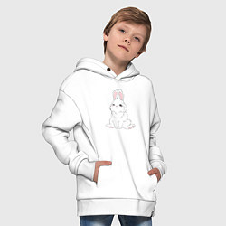 Толстовка оверсайз детская Милый белый зайчик с сердечками, цвет: белый — фото 2