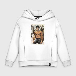 Толстовка оверсайз детская Брюс Ли - ретро постер, цвет: белый