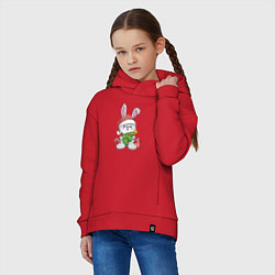 Толстовка оверсайз детская Новогодний кролик с елочкой, цвет: красный — фото 2