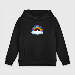 Толстовка оверсайз детская Мультяшная радуга с облаками, цвет: черный