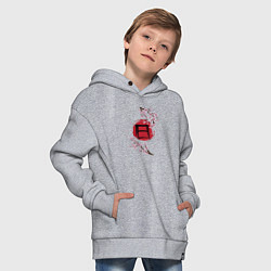 Толстовка оверсайз детская Цветущая сакура и красный круг с японским иероглиф, цвет: меланж — фото 2