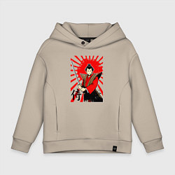 Детское худи оверсайз Самурай с мечом на фоне флага